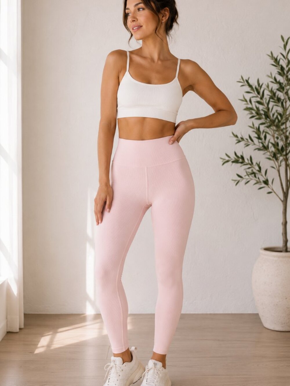 Rae Mode M Pink Ribbed High Rise Leggings Yoga Pilates Balletcore Athleisure